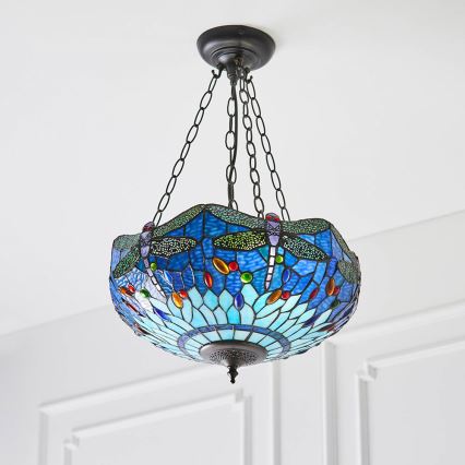 Endon 64075 - Pakaramā lustra ar ķēdi Tiffany DRAGONFLY 3xE27/60W/230V Ø 41 cm