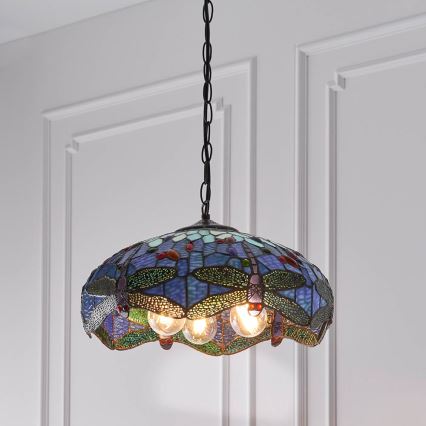 Endon 64080 – pakarināma Tiffany DRAGONFLY lustra ar ķēdi, 3xE27/60W/230V, Ø 41 cm
