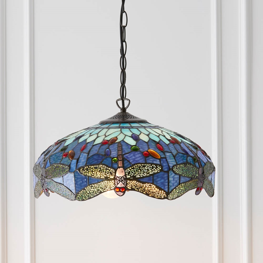 Endon 64080 – pakarināma Tiffany DRAGONFLY lustra ar ķēdi, 3xE27/60W/230V, Ø 41 cm
