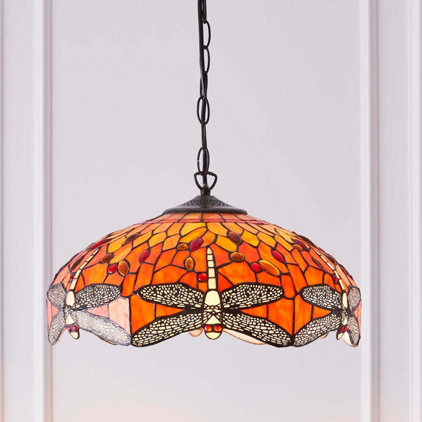 Endon 64081 - Pakaramā lustra ar ķēdi Tiffany DRAGONFLY, 3xE27/60W/230V, Ø 41 cm