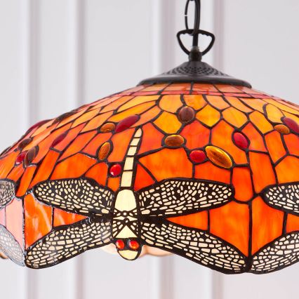 Endon 64081 - Pakaramā lustra ar ķēdi Tiffany DRAGONFLY, 3xE27/60W/230V, Ø 41 cm