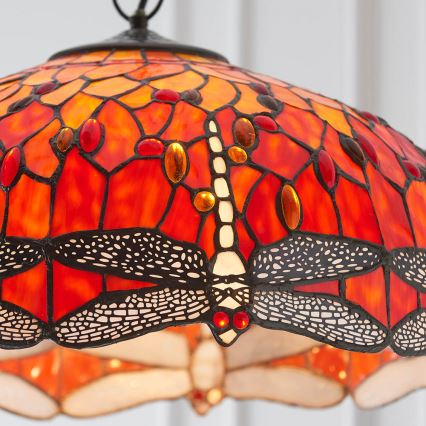 Endon 64082 - Lustra ar ķēdi Tiffany DRAGONFLY 3xE27/60W/230V Ø 50 cm