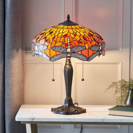Endon 64093 - Galda lampa Tiffany DRAGONFLY 2xE27/60W/230V Ø 41 cm