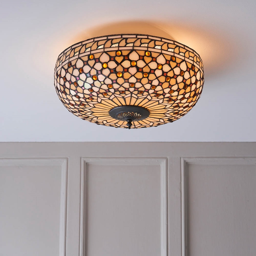 Endon 64276 - Tiffany griestu lampa MILLE FEUX, 2x E27/60W, 230V, Ø 45 cm