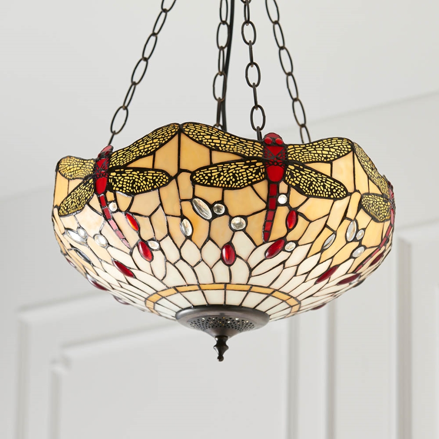Endon 70759 - Lustra ar ķēdi Tiffany DRAGONFLY 3xE27/60W/230V Ø 41 cm