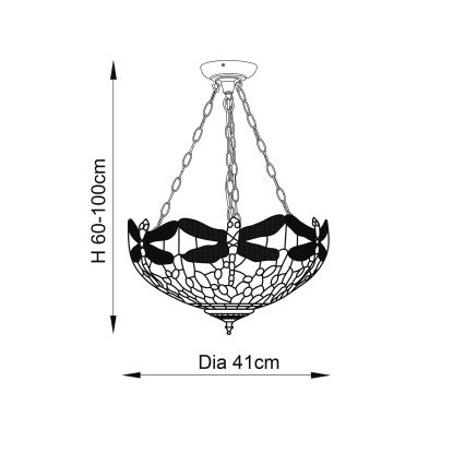 Endon 70759 - Lustra ar ķēdi Tiffany DRAGONFLY 3xE27/60W/230V Ø 41 cm