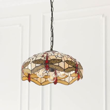 Endon 70824 - Lustra ar ķēdi Tiffany DRAGONFLY 3xE27/60W/230V Ø 41 cm