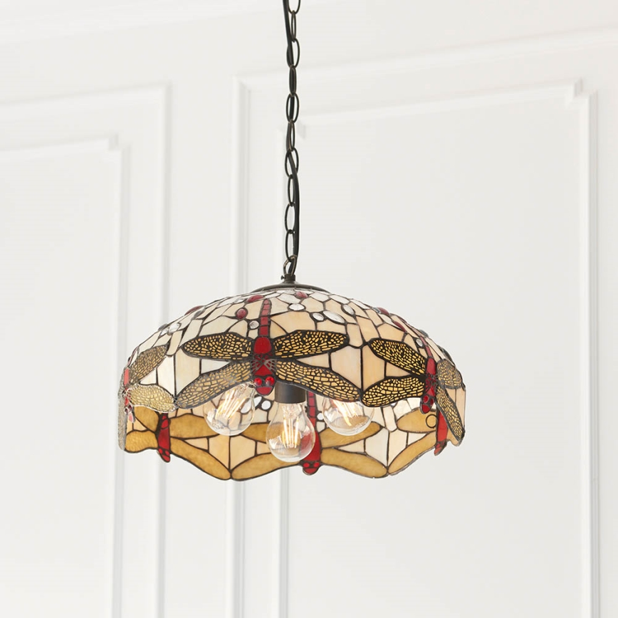 Endon 70824 - Lustra ar ķēdi Tiffany DRAGONFLY 3xE27/60W/230V Ø 41 cm