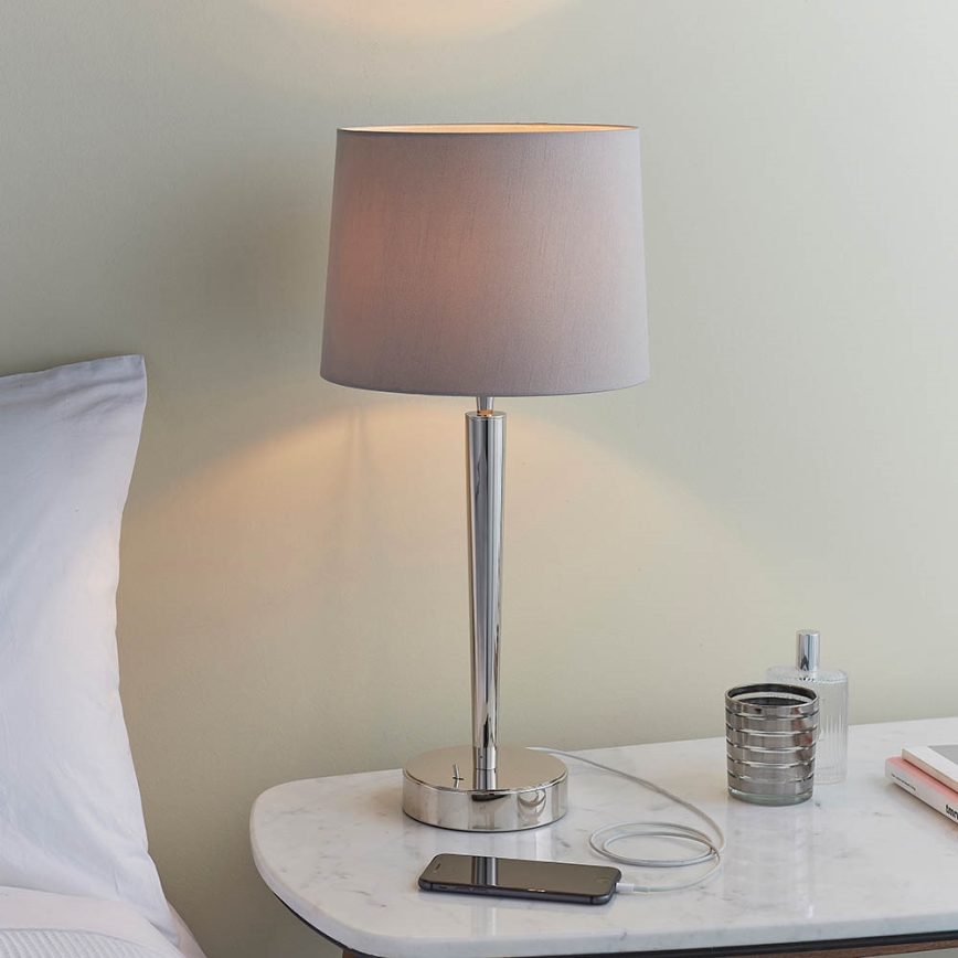 Endon 72175 - Galda lampa ar USB portu SYON 1xE14/40W/230V spīdīgi hromēta/bežāra