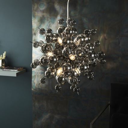 Endon 81583 - JOULES piekaramā lustra uz kabeļa 9xE14/7W/230V spīdīgs hroms/dūmaina