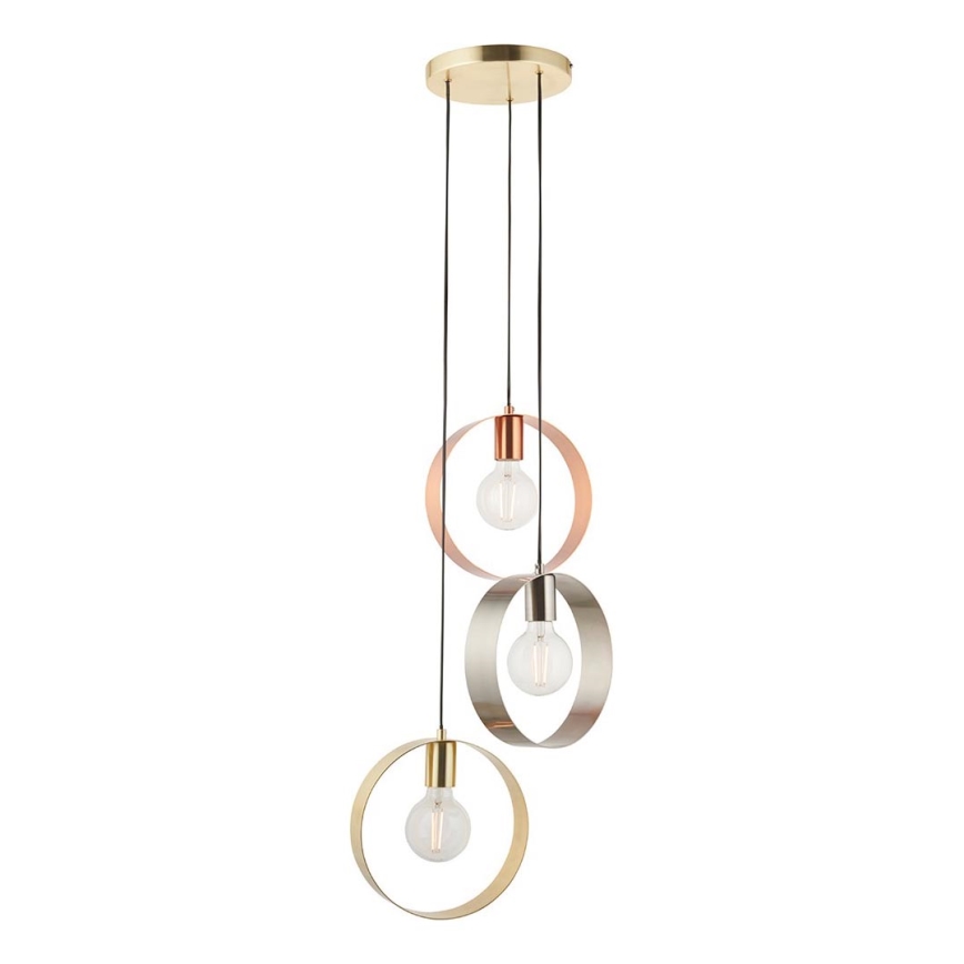 Endon 81922 - Griestu lampa uz troses HOOP 3xE27/40W/230V zelta/miedzaina/matēts hroms
