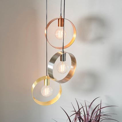 Endon 81922 - Griestu lampa uz troses HOOP 3xE27/40W/230V zelta/miedzaina/matēts hroms