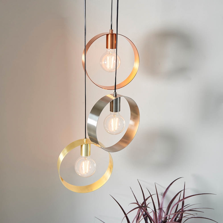 Endon 81922 - Griestu lampa uz troses HOOP 3xE27/40W/230V zelta/miedzaina/matēts hroms