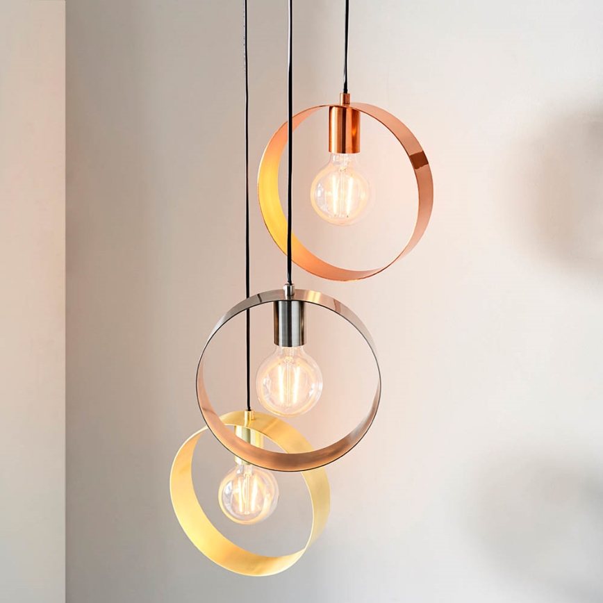 Endon 81922 - Griestu lampa uz troses HOOP 3xE27/40W/230V zelta/miedzaina/matēts hroms