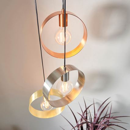Endon 81922 - Griestu lampa uz troses HOOP 3xE27/40W/230V zelta/miedzaina/matēts hroms