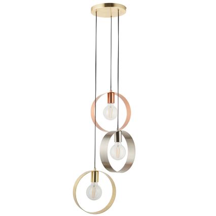 Endon 81922 - Griestu lampa uz troses HOOP 3xE27/40W/230V zelta/miedzaina/matēts hroms