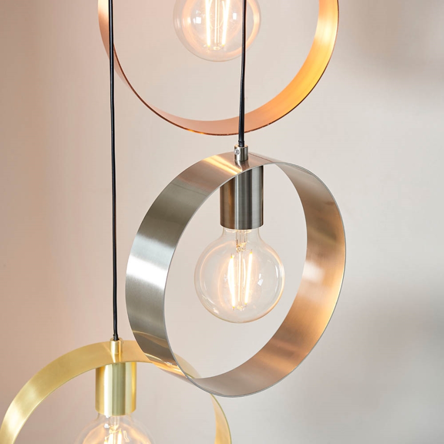 Endon 81922 - Griestu lampa uz troses HOOP 3xE27/40W/230V zelta/miedzaina/matēts hroms