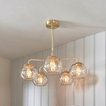 Endon 91969 - DIMPLE griestu lustra uz stieņa 5xE14/25W/230V zelta