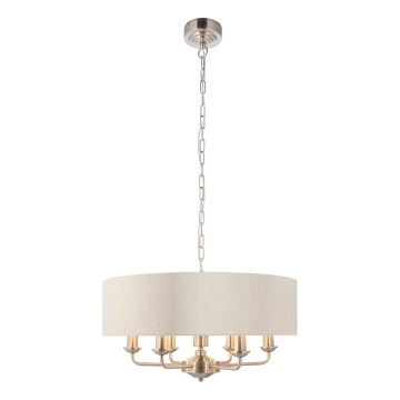 Endon 94357 - Lustra uz ķēdes HIGHCLERE 6xE14/40W/230V Ø 55 cm bēšs/matēts hroms