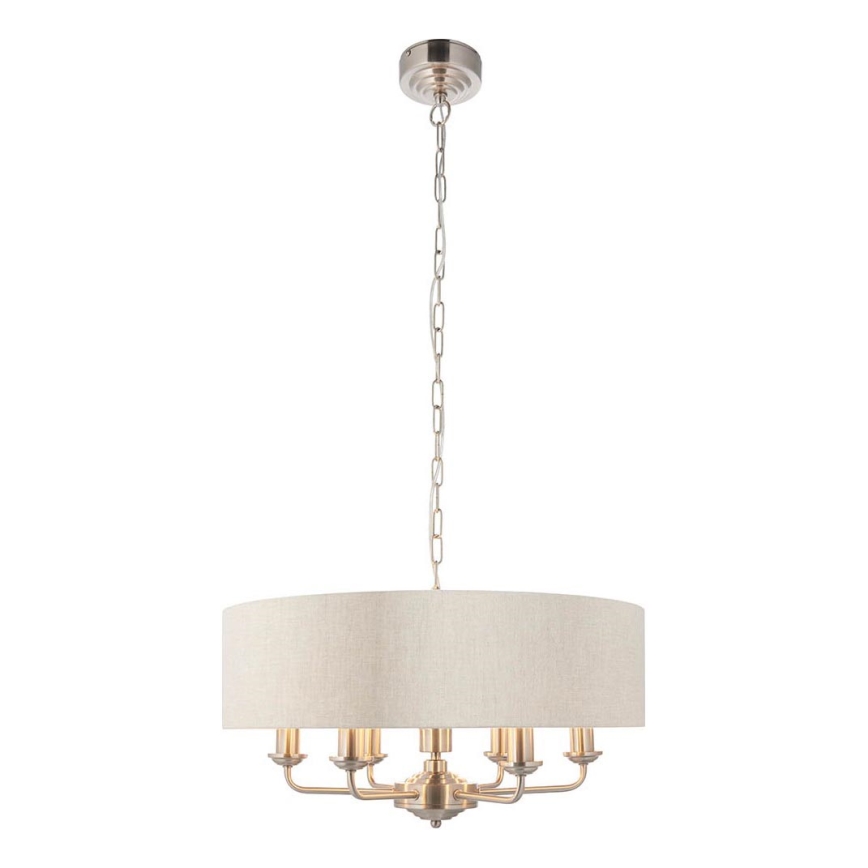 Endon 94357 - Lustra uz ķēdes HIGHCLERE 6xE14/40W/230V Ø 55 cm bēšs/matēts hroms