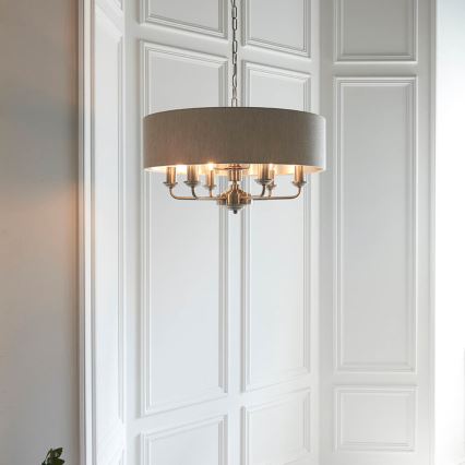 Endon 94357 - Lustra uz ķēdes HIGHCLERE 6xE14/40W/230V Ø 55 cm bēšs/matēts hroms