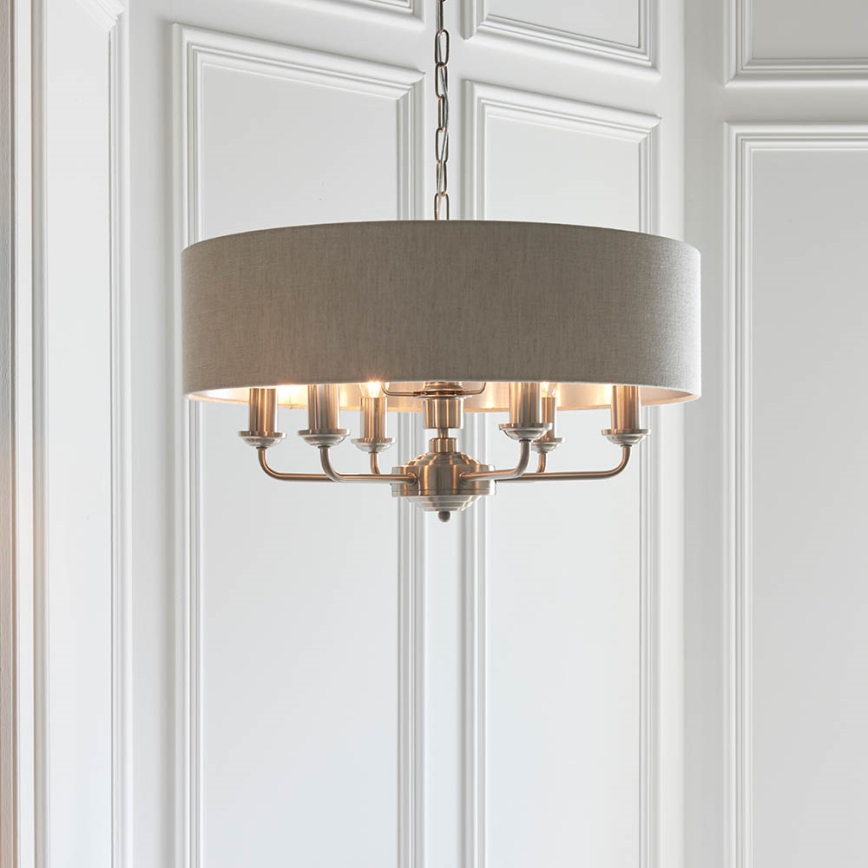 Endon 94357 - Lustra uz ķēdes HIGHCLERE 6xE14/40W/230V Ø 55 cm bēšs/matēts hroms