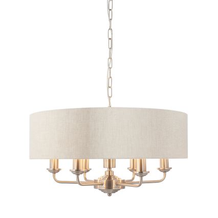Endon 94357 - Lustra uz ķēdes HIGHCLERE 6xE14/40W/230V Ø 55 cm bēšs/matēts hroms