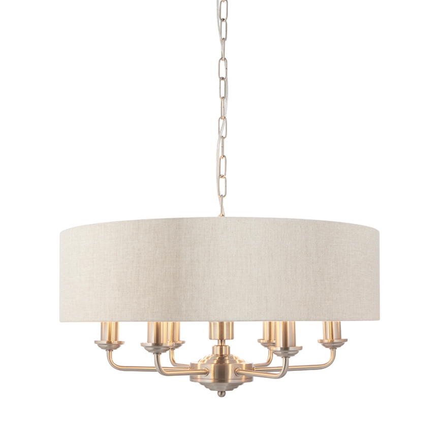 Endon 94357 - Lustra uz ķēdes HIGHCLERE 6xE14/40W/230V Ø 55 cm bēšs/matēts hroms