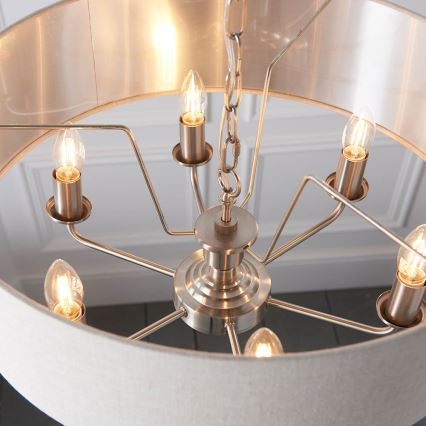 Endon 94357 - Lustra uz ķēdes HIGHCLERE 6xE14/40W/230V Ø 55 cm bēšs/matēts hroms