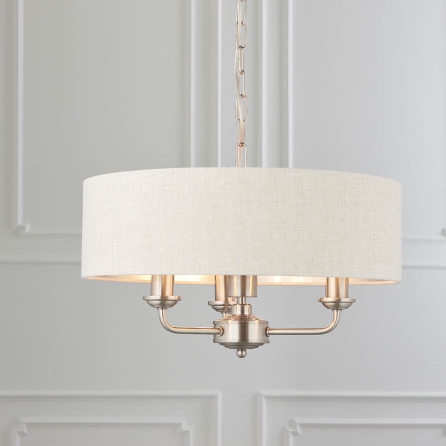 Endon 94361 - Lustra ar ķēdi HIGHCLERE 3xE14/40W/230V bēša/matēts hroms
