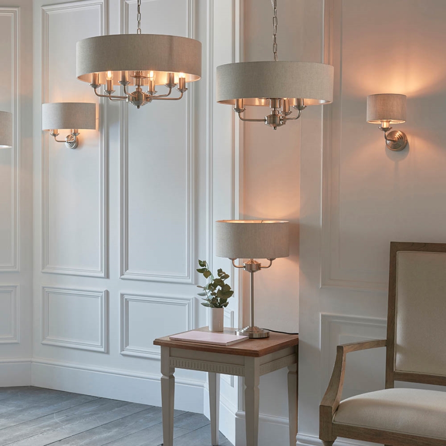 Endon 94361 - Lustra ar ķēdi HIGHCLERE 3xE14/40W/230V bēša/matēts hroms