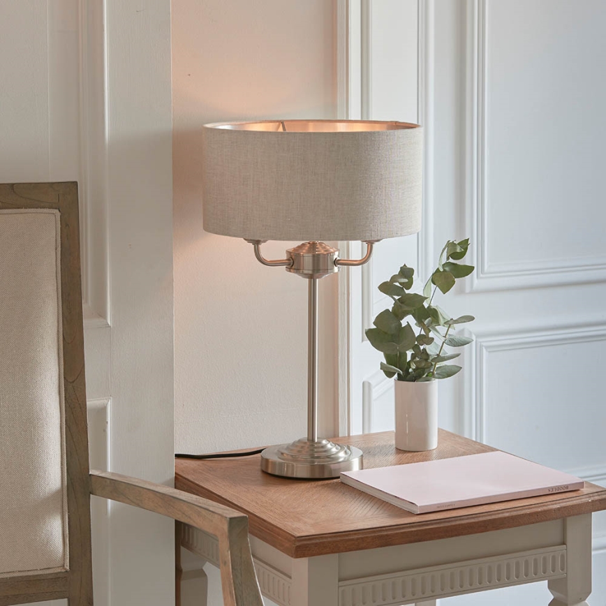 Endon 94369 - Galda lampa HIGHCLERE 3xE14/18W/230V bēša/matēts hroms