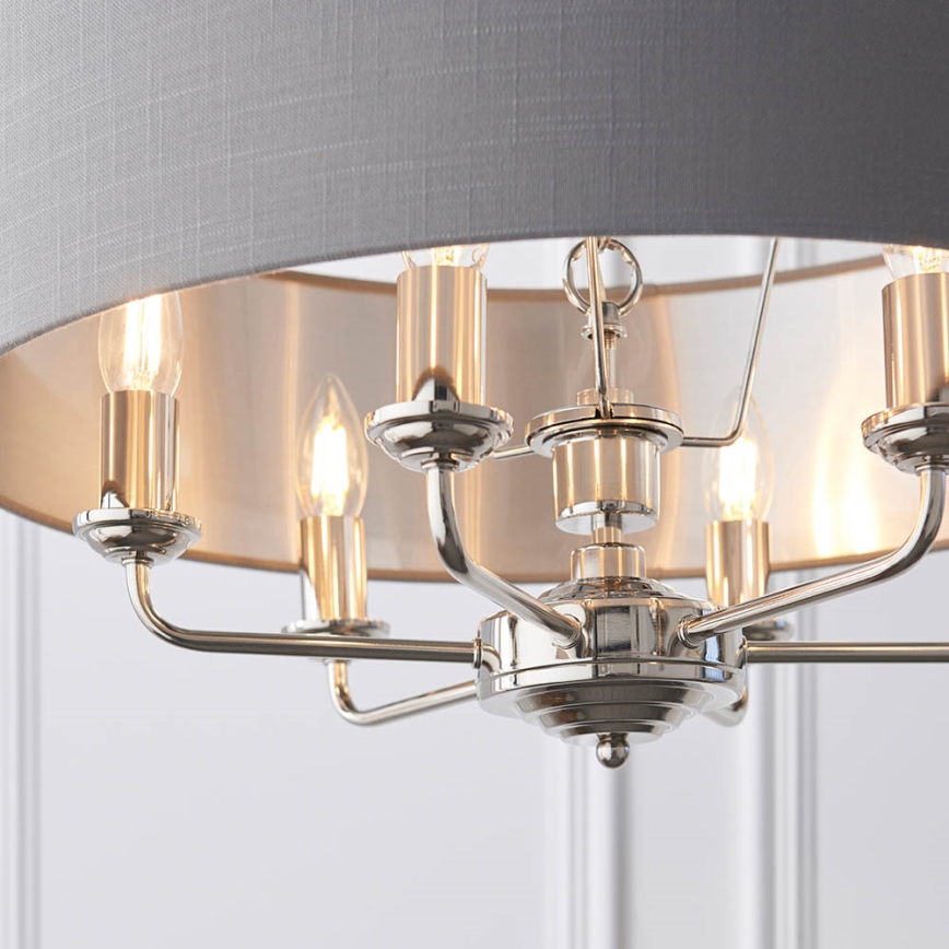 Endon 94373 - Lustra ar ķēdi HIGHCLERE 6xE14/40W/230V pelēka/spīdīgi hromēts