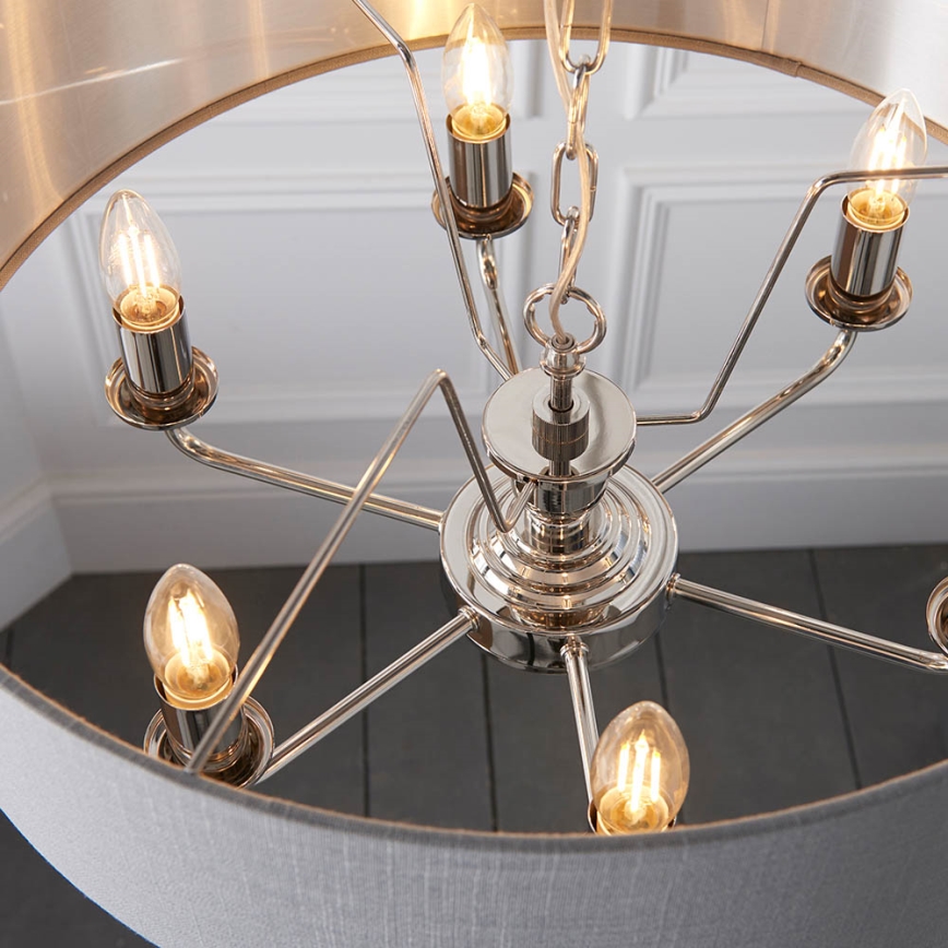 Endon 94373 - Lustra ar ķēdi HIGHCLERE 6xE14/40W/230V pelēka/spīdīgi hromēts