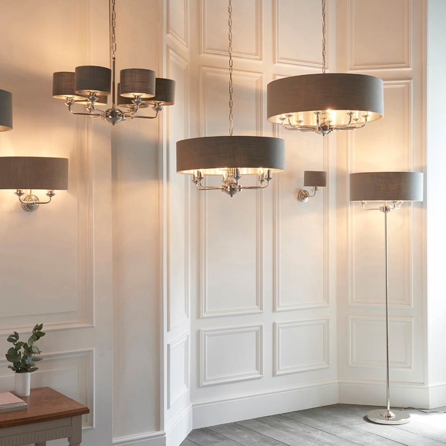 Endon 94378 - Grīdas stāvlampa HIGHCLERE 1xE14/40W/230V pelēka/spīdīgi hromēts