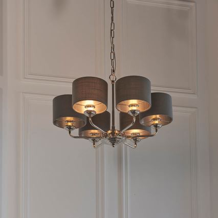 Endon 94381 - Lustra ar ķēdi HIGHCLERE 6xE14/28W/230V pelēka/spīdīgi hromēts
