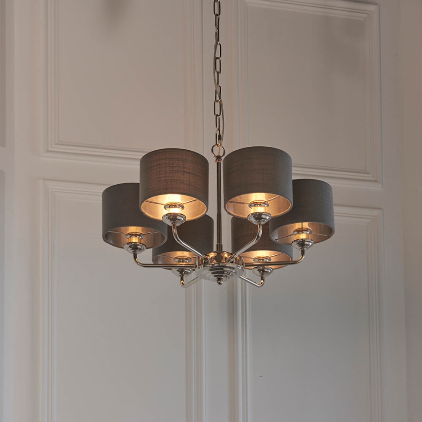 Endon 94381 - Lustra ar ķēdi HIGHCLERE 6xE14/28W/230V pelēka/spīdīgi hromēts