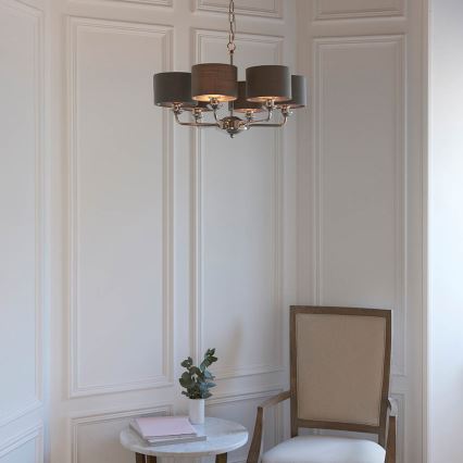 Endon 94381 - Lustra ar ķēdi HIGHCLERE 6xE14/28W/230V pelēka/spīdīgi hromēts