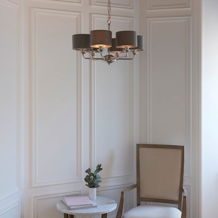 Endon 94381 - Lustra ar ķēdi HIGHCLERE 6xE14/28W/230V pelēka/spīdīgi hromēts