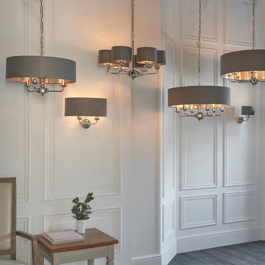 Endon 94381 - Lustra ar ķēdi HIGHCLERE 6xE14/28W/230V pelēka/spīdīgi hromēts