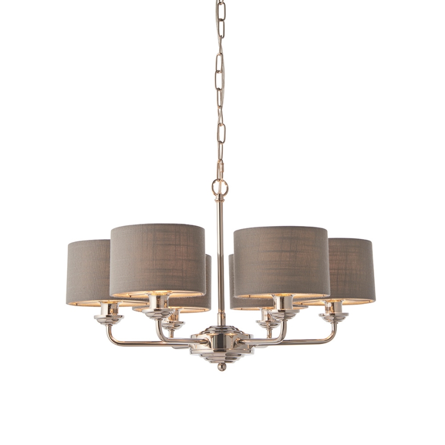 Endon 94381 - Lustra ar ķēdi HIGHCLERE 6xE14/28W/230V pelēka/spīdīgi hromēts