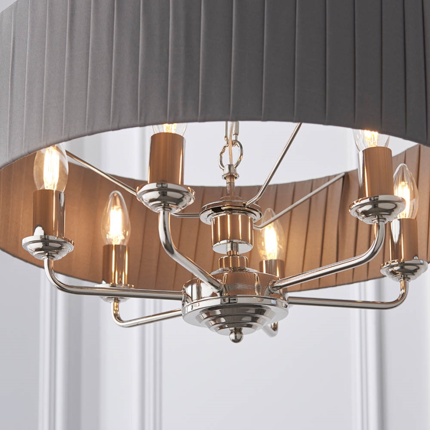 Endon 94397 - Lustra ar ķēdi HIGHCLERE 6xE14/40W/230V pelēka/spīdīgi hromēts