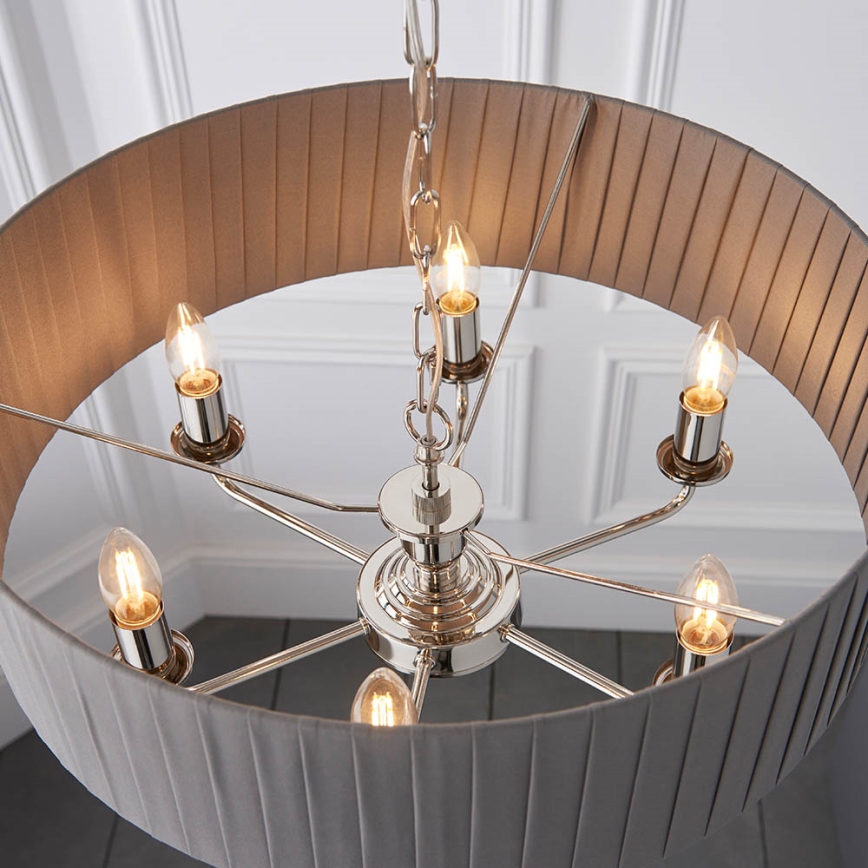 Endon 94397 - Lustra ar ķēdi HIGHCLERE 6xE14/40W/230V pelēka/spīdīgi hromēts