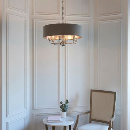 Endon 94415 - Lustra ar ķēdi HIGHCLERE 8xE14/40W/230V pelēka/spīdīgi hromēts d. 70 cm