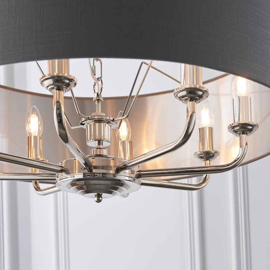 Endon 94415 - Lustra ar ķēdi HIGHCLERE 8xE14/40W/230V pelēka/spīdīgi hromēts d. 70 cm