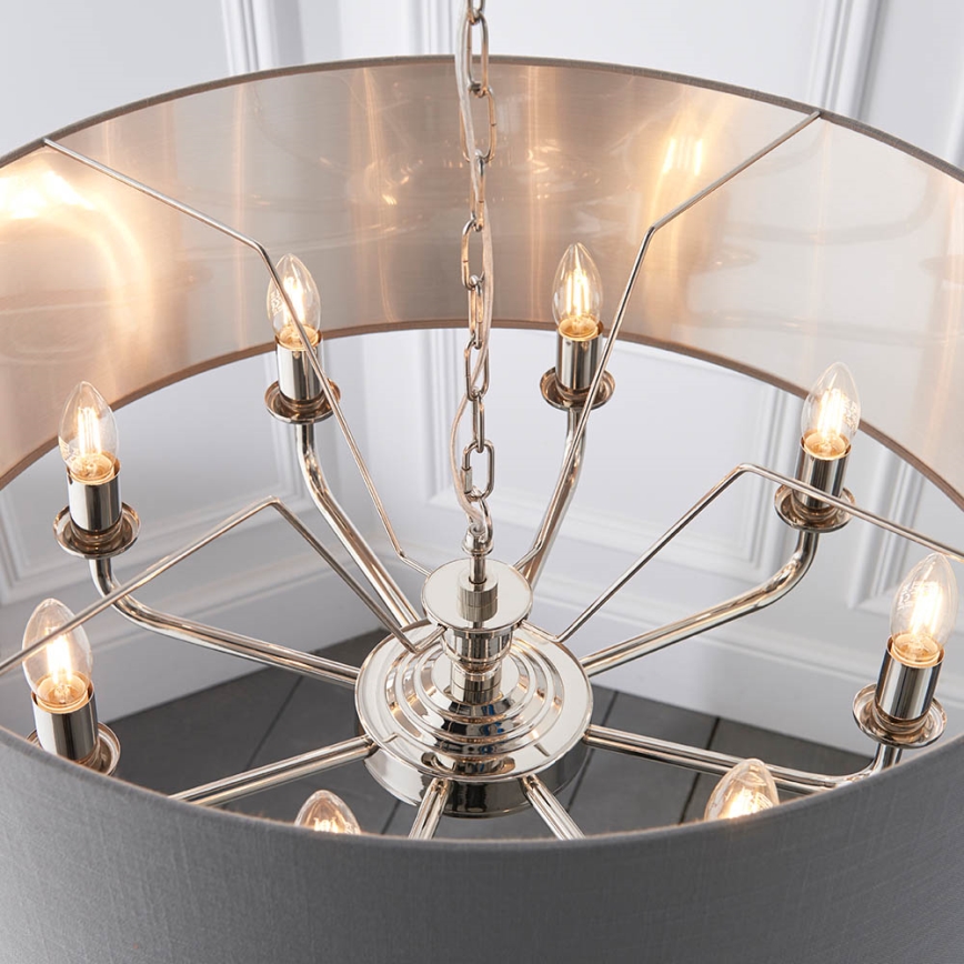 Endon 94415 - Lustra ar ķēdi HIGHCLERE 8xE14/40W/230V pelēka/spīdīgi hromēts d. 70 cm