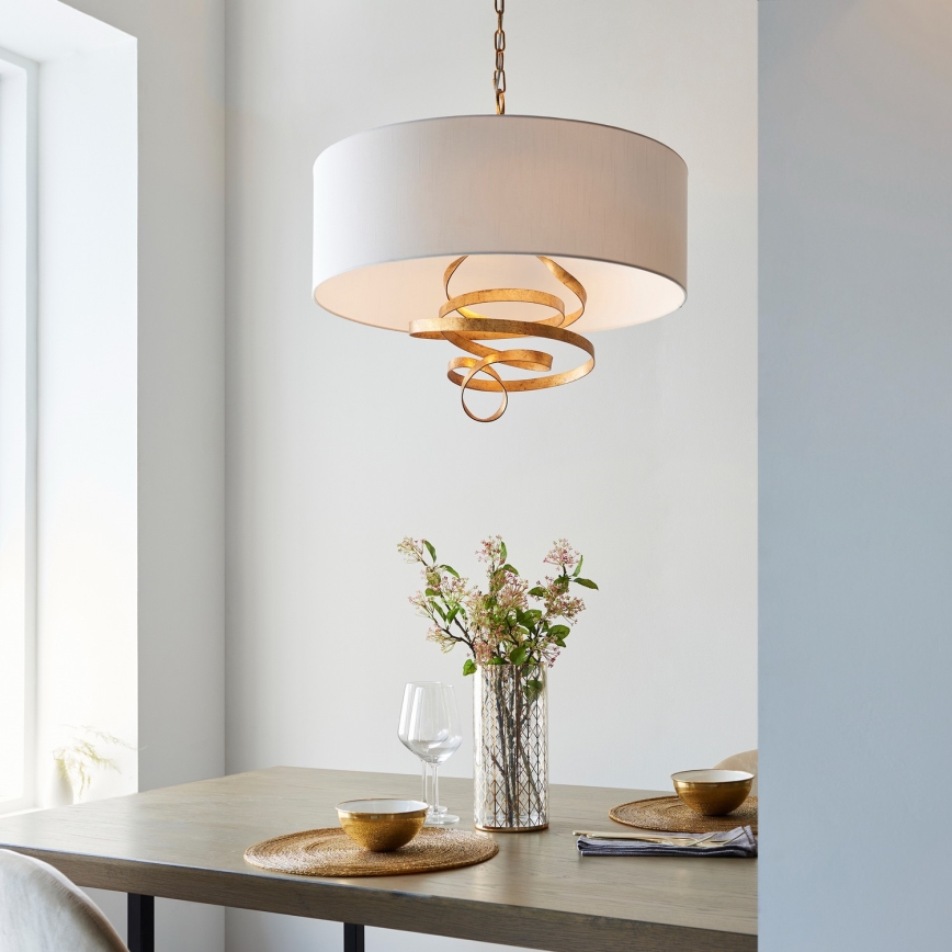 Endon 95268 - Lustra ar ķēdi 3xE14/6W/230V Ø 60 cm balta/misiņš