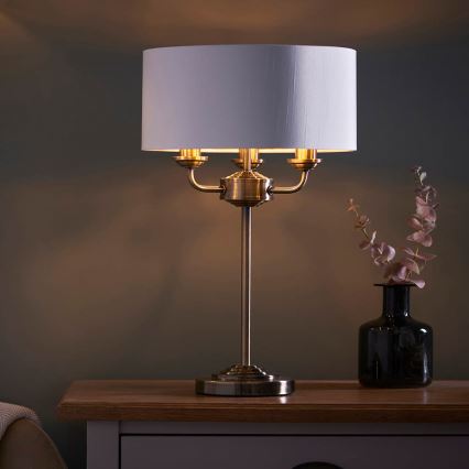 Endon 98932 - Galda lampa HIGHCLERE 3xE14/18W/230V balta/misiņkrāsa Ø 32 cm