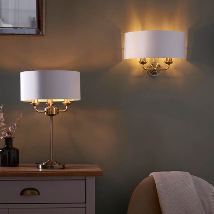 Endon 98932 - Galda lampa HIGHCLERE 3xE14/18W/230V balta/misiņkrāsa Ø 32 cm
