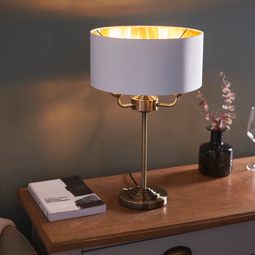 Endon 98932 - Galda lampa HIGHCLERE 3xE14/18W/230V balta/misiņkrāsa Ø 32 cm